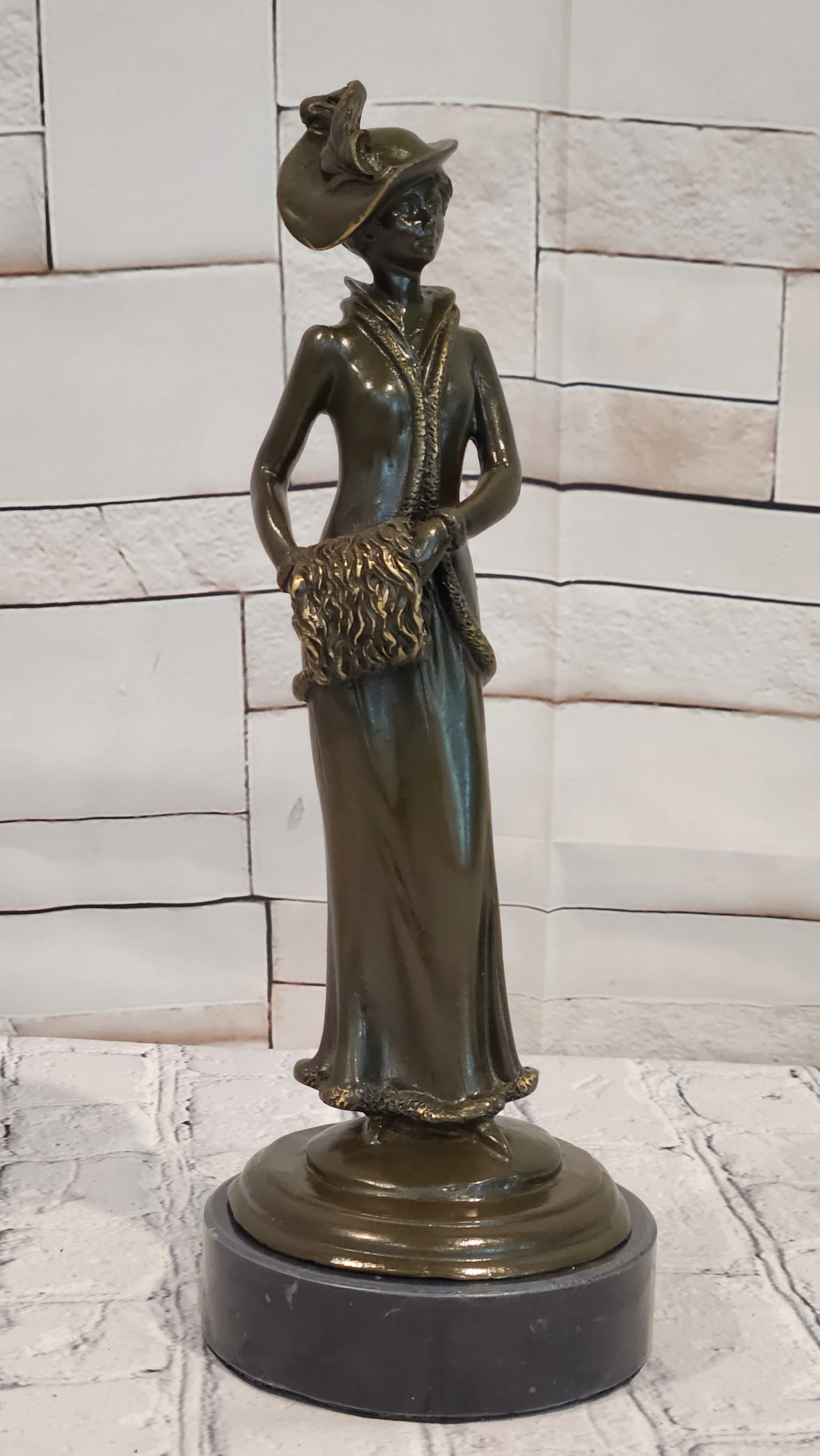 Signed Jean Patoue Bronze Sculpture Elegant Lady Art Deco Nouveau Figurine