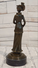 Signed Jean Patoue Bronze Sculpture Elegant Lady Art Deco Nouveau Figurine