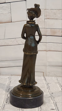 Signed Jean Patoue Bronze Sculpture Elegant Lady Art Deco Nouveau Figurine