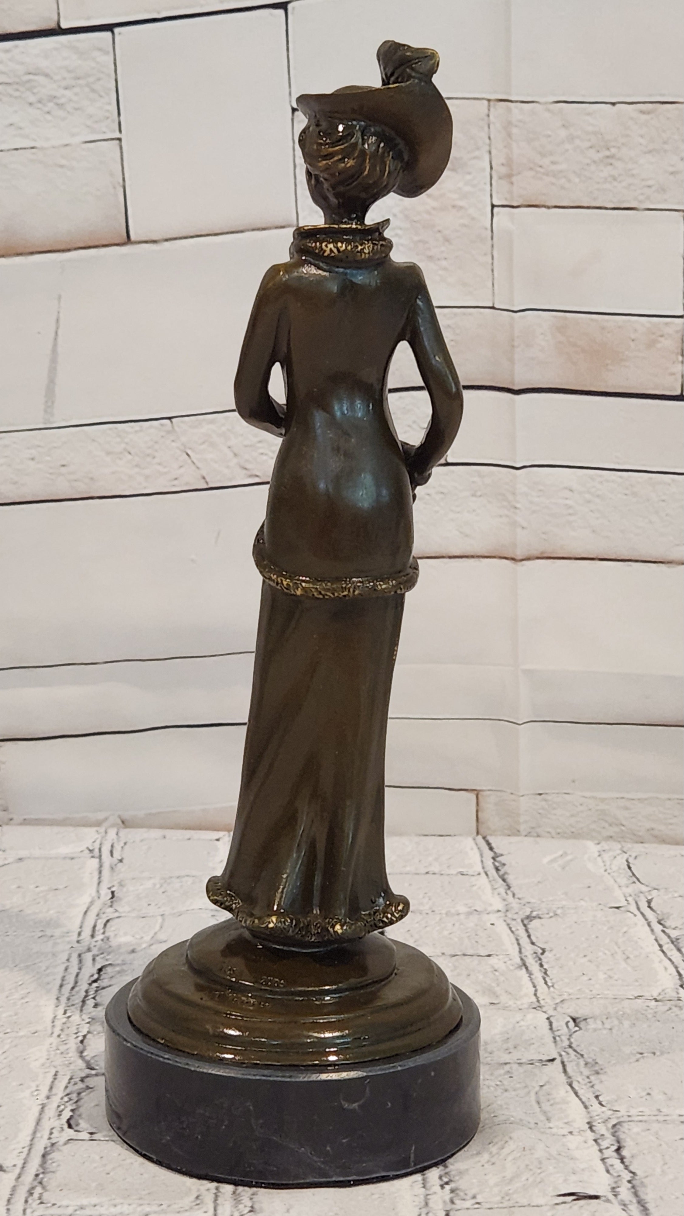 Signed Jean Patoue Bronze Sculpture Elegant Lady Art Deco Nouveau Figurine