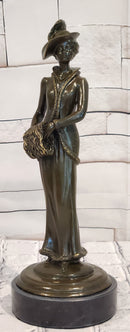 Signed Jean Patoue Bronze Sculpture Elegant Lady Art Deco Nouveau Figurine
