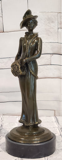 Signed Jean Patoue Bronze Sculpture Elegant Lady Art Deco Nouveau Figurine