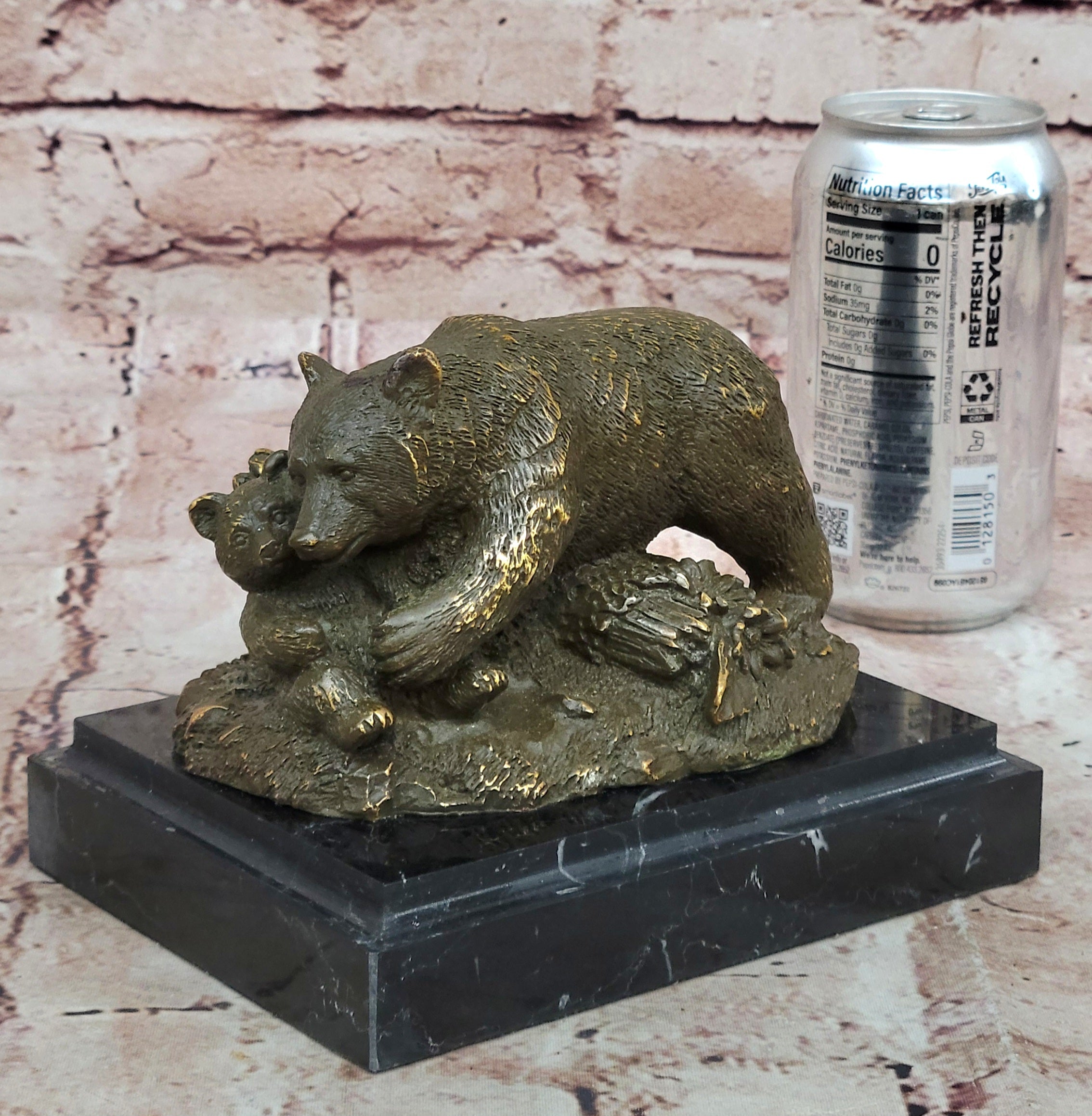 Bronze Bear and Cub Realistic Wildlife Sculpture