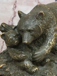 Bronze Bear and Cub Realistic Wildlife Sculpture