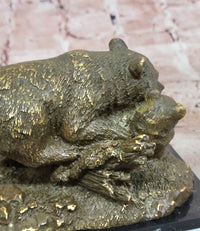Bronze Bear and Cub Realistic Wildlife Sculpture