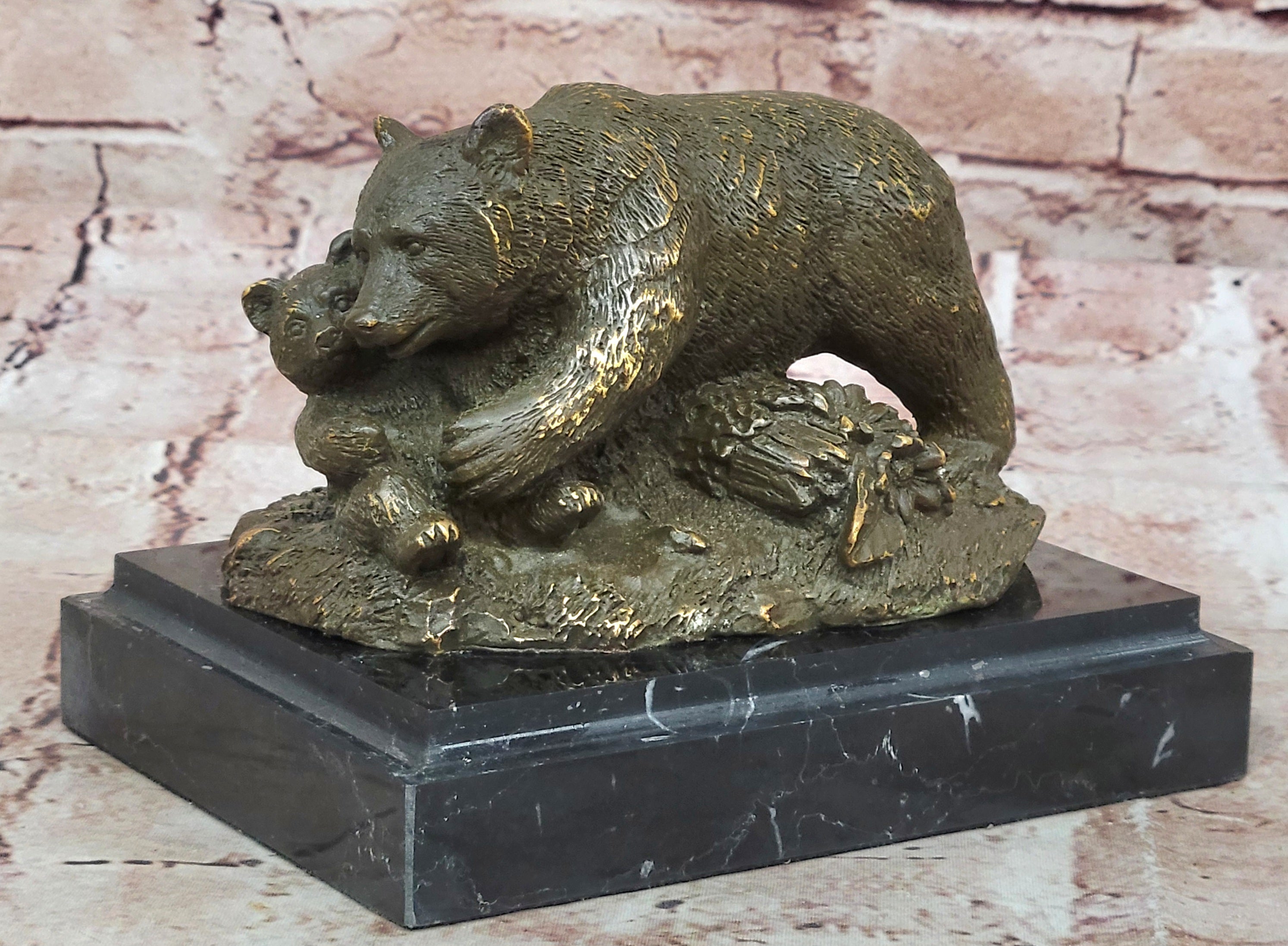 Bronze Bear and Cub Realistic Wildlife Sculpture