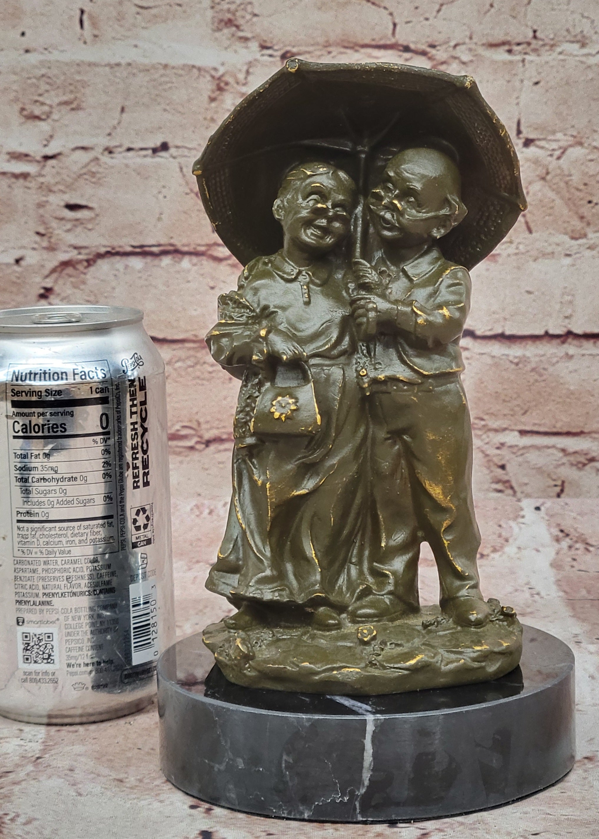 Bronze Elderly Couple Sculpture – Holding Umbrella
