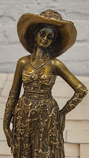 Art Deco Bronze Lady Walking Her Dog Sculpture Hand Made Signed Casaro Statue