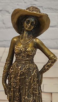 Art Deco Bronze Lady Walking Her Dog Sculpture Hand Made Signed Casaro Statue