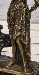Art Deco Bronze Lady Walking Her Dog Sculpture Hand Made Signed Casaro Statue