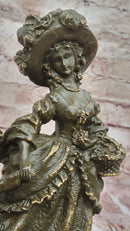 Bronze Victorian Lady and Boy Sculpture on Marble Base