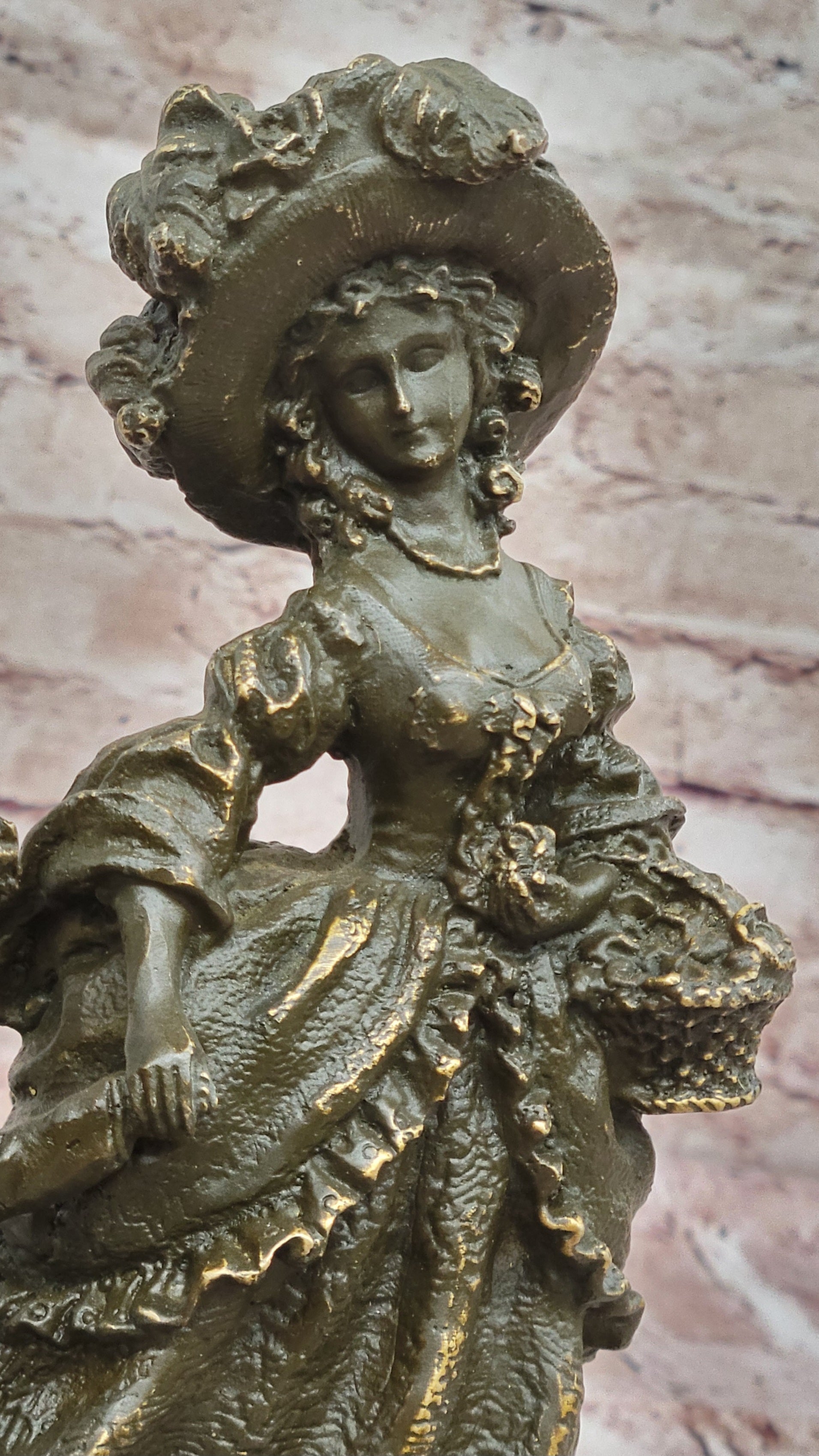 Bronze Victorian Lady and Boy Sculpture on Marble Base