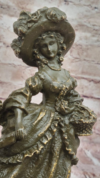 Bronze Victorian Lady and Boy Sculpture on Marble Base