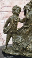 Bronze Victorian Lady and Boy Sculpture on Marble Base