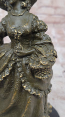Bronze Victorian Lady and Boy Sculpture on Marble Base