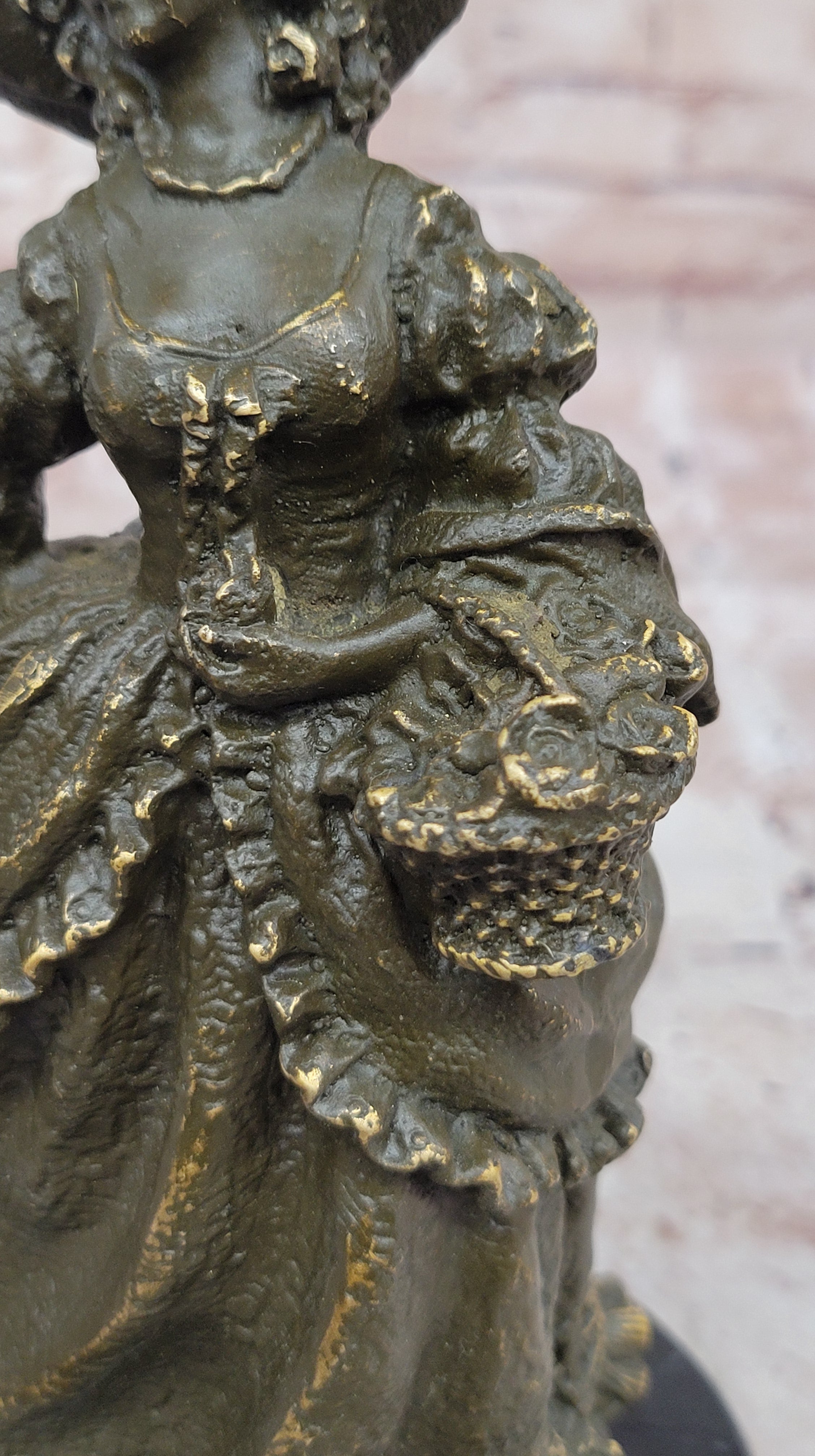 Bronze Victorian Lady and Boy Sculpture on Marble Base