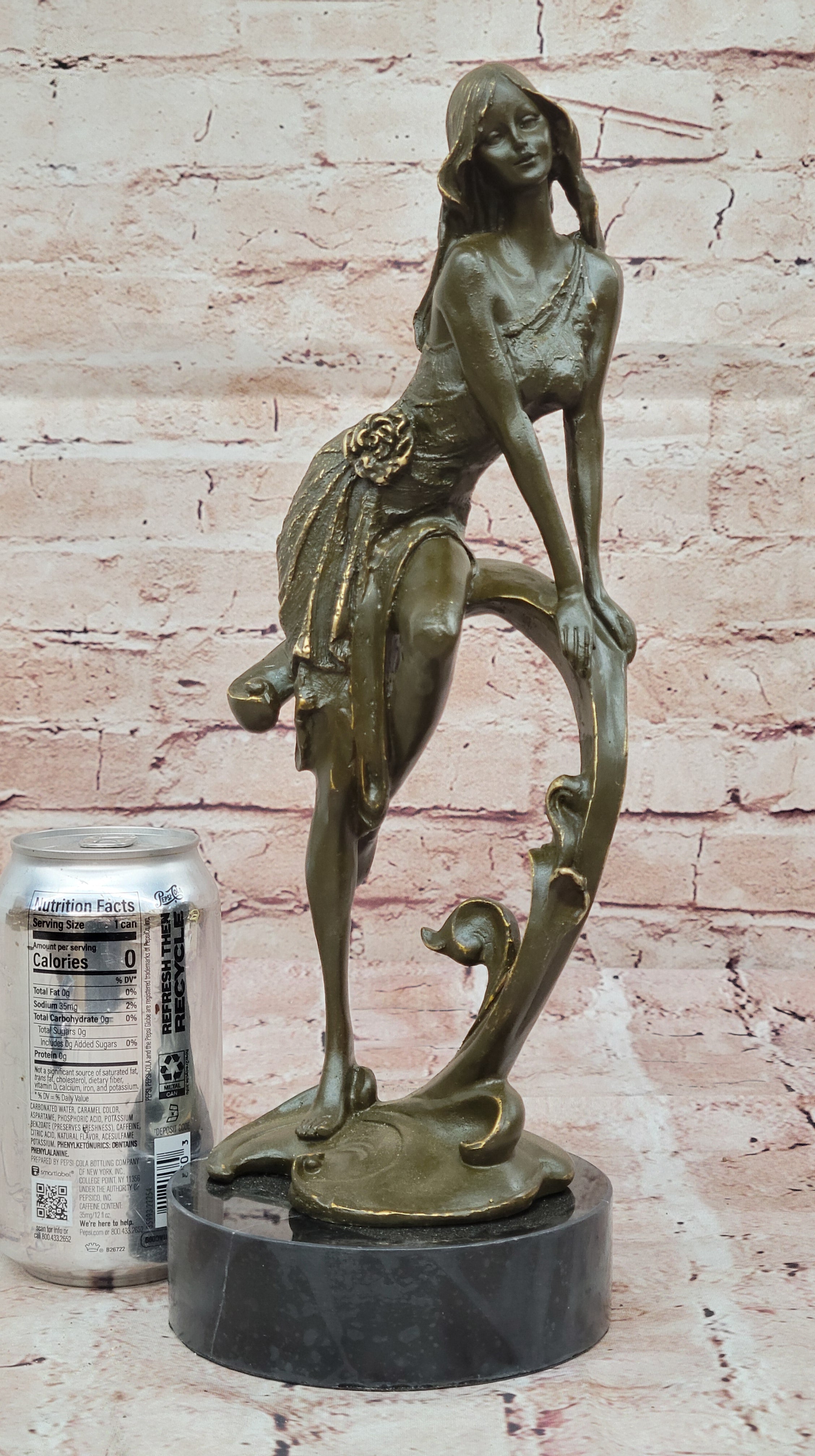 Art Nouveau Bronze Girl on Swing – Marble Base