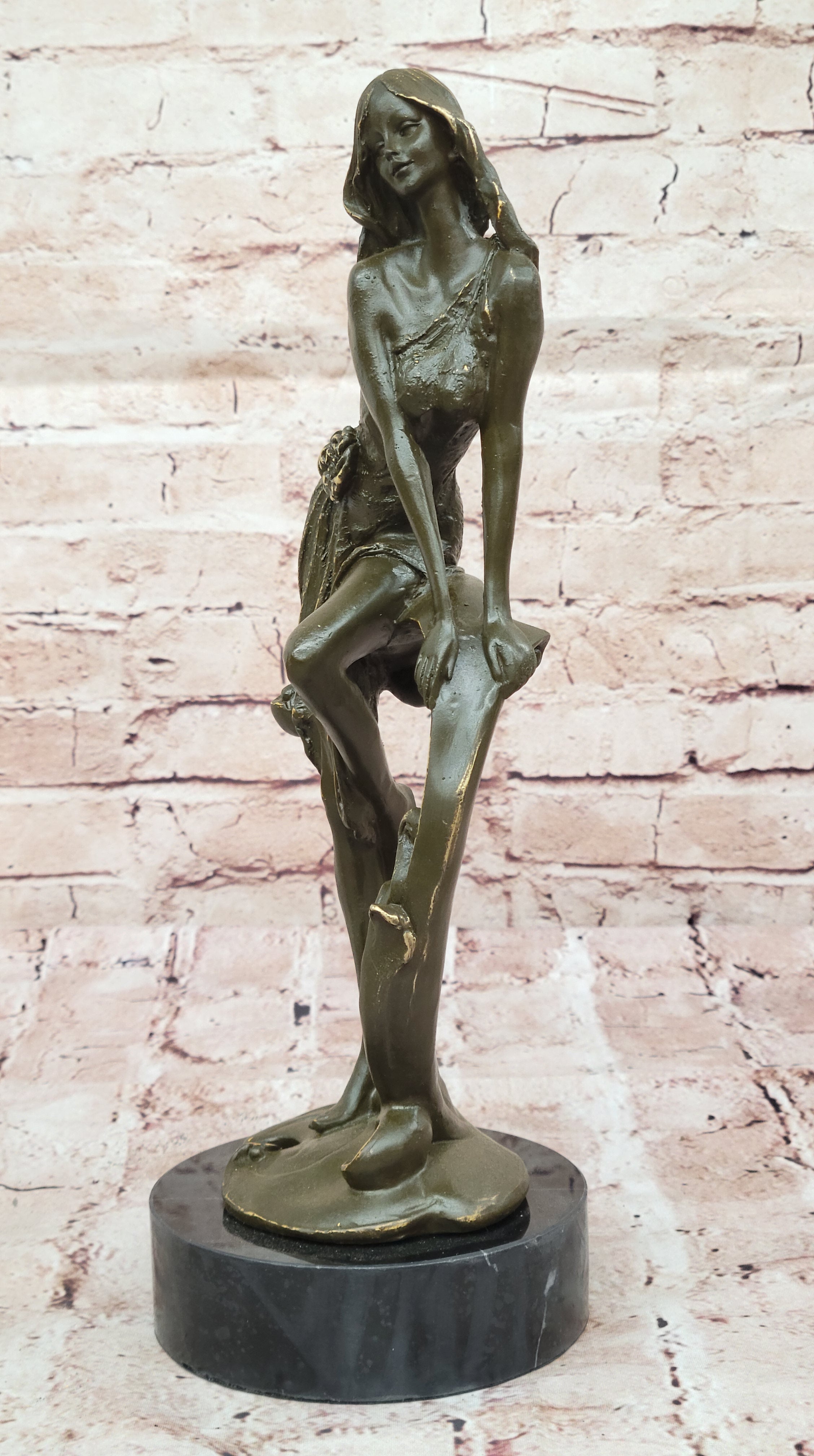 Art Nouveau Bronze Girl on Swing – Marble Base