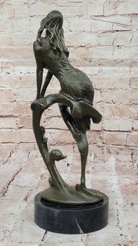 Art Nouveau Bronze Girl on Swing – Marble Base