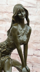 Art Nouveau Bronze Girl on Swing – Marble Base