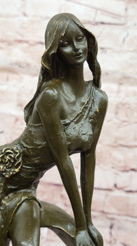 Art Nouveau Bronze Girl on Swing – Marble Base