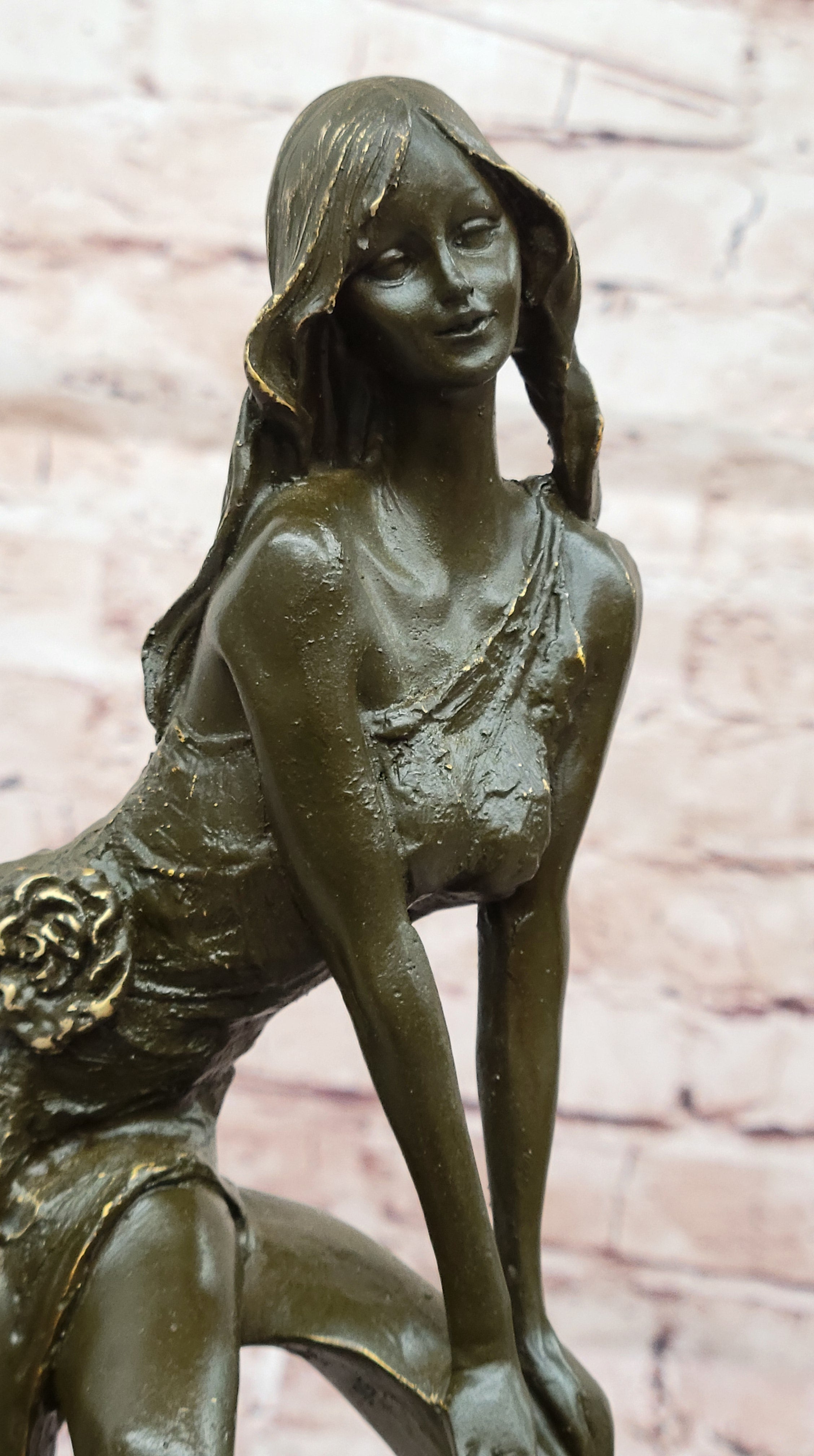 Art Nouveau Bronze Girl on Swing – Marble Base