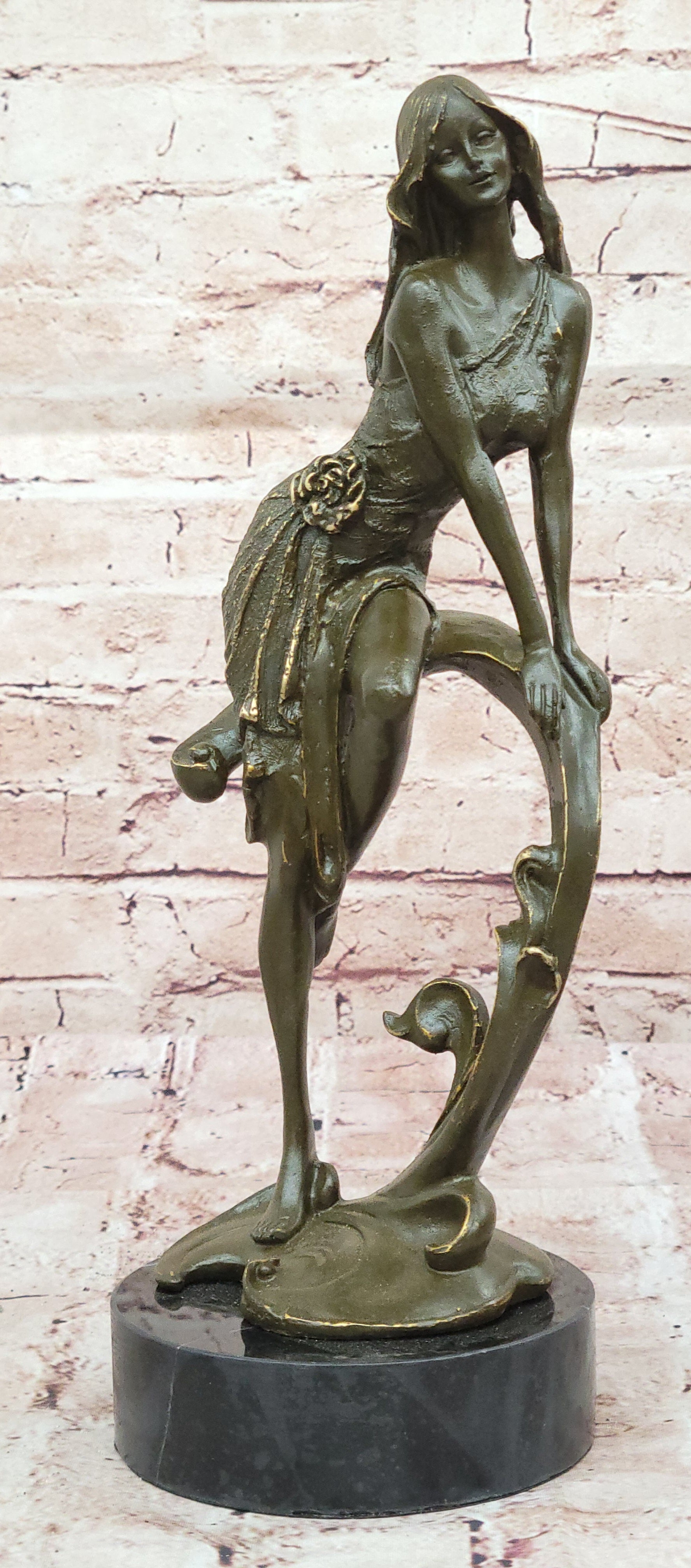 Art Nouveau Bronze Girl on Swing – Marble Base