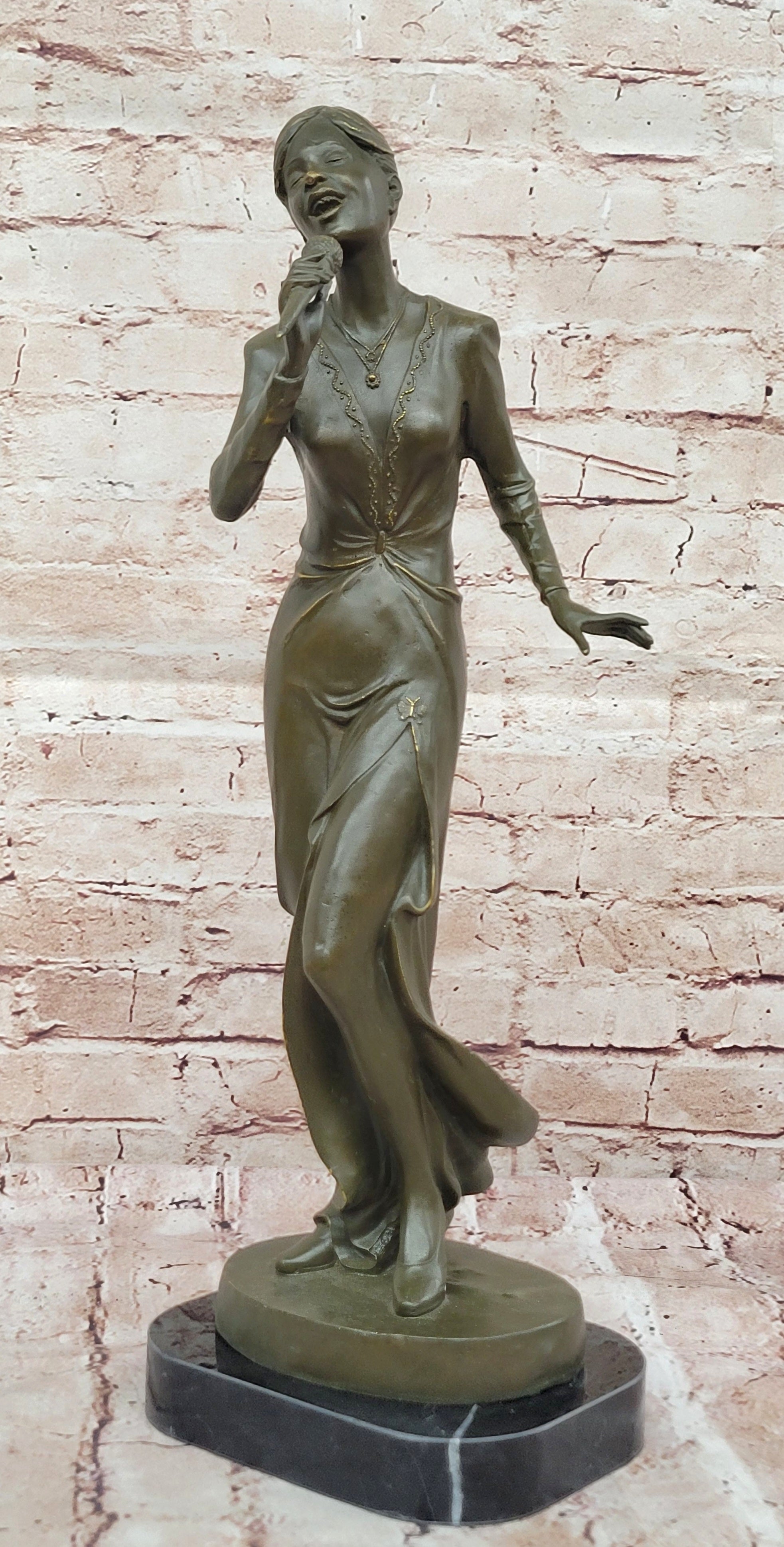 Bronze Jazz Singer - Vintage Microphone Sculpture
