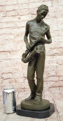 Bronze Jazz Musician Playing Saxophone on Marble Base
