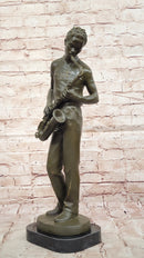 Bronze Jazz Musician Playing Saxophone on Marble Base