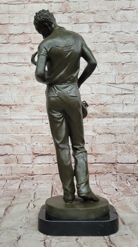 Bronze Jazz Musician Playing Saxophone on Marble Base