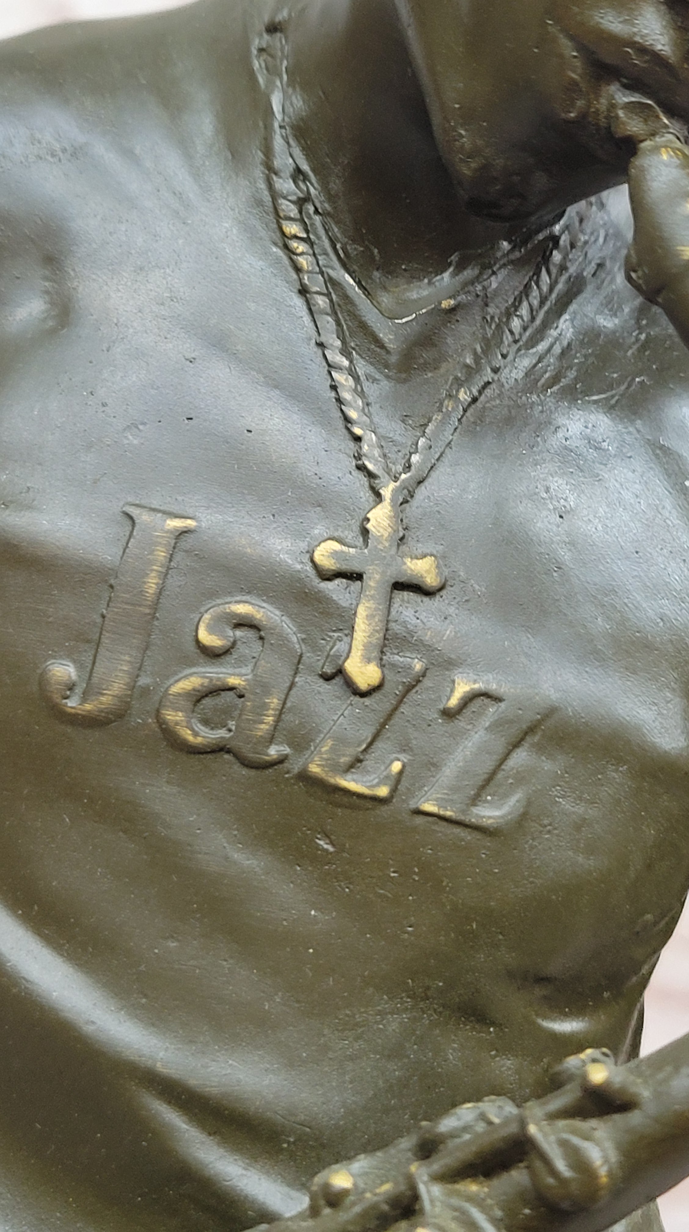 Bronze Jazz Musician Playing Saxophone on Marble Base