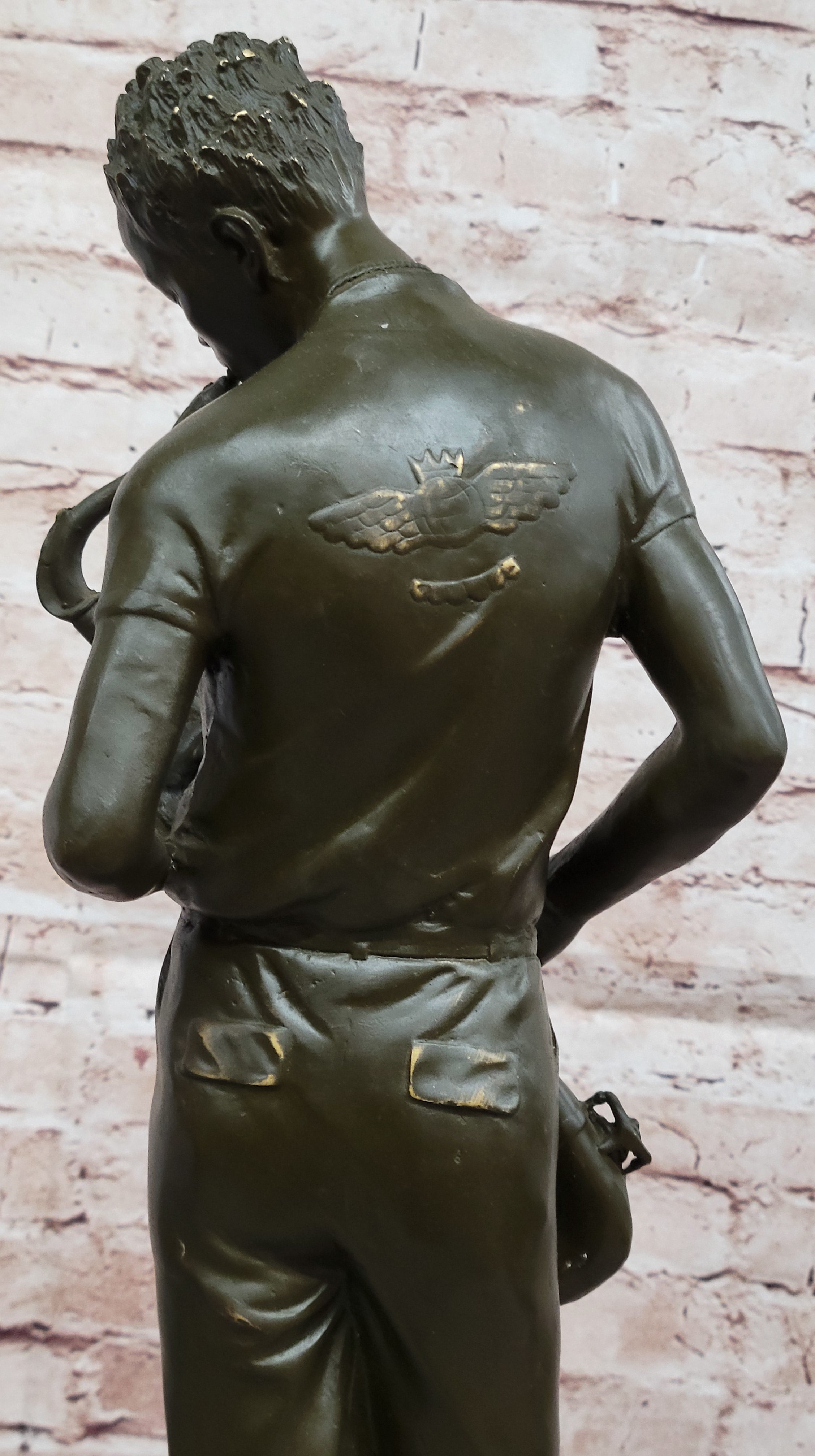 Bronze Jazz Musician Playing Saxophone on Marble Base
