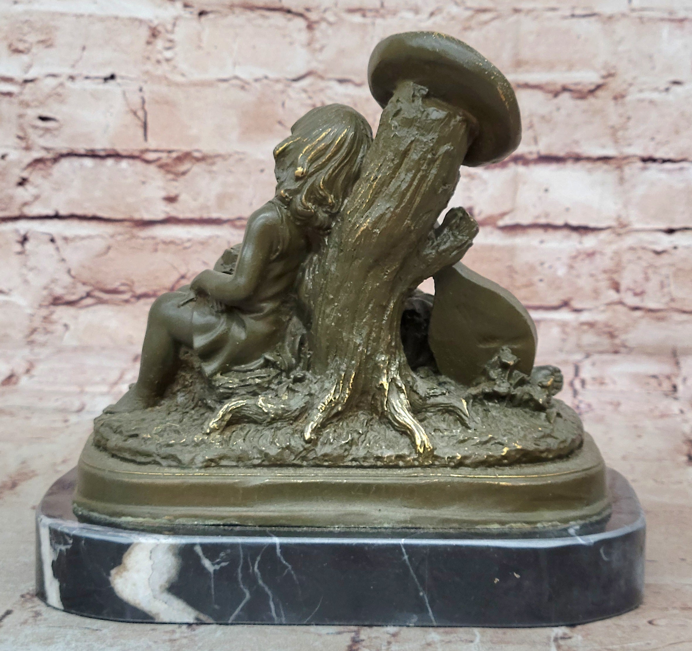 Bronze Children Resting Sculpture – Boy and Girl with Guitar