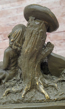 Bronze Children Resting Sculpture – Boy and Girl with Guitar