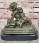 Bronze Children Resting Sculpture – Boy and Girl with Guitar