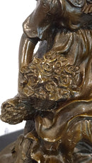 Vintage Signed Patoue Bronze Statues: Boy and Girl Sculpture Figurine Hot Cast Artwork