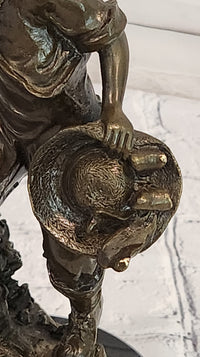Vintage Signed Patoue Bronze Statues: Boy and Girl Sculpture Figurine Hot Cast Artwork