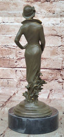 Art Deco Lady with Hat Bronze Sculpture on Marble Base