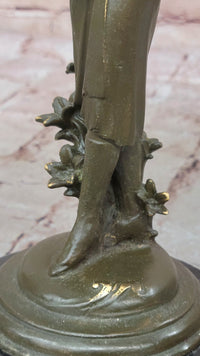 Art Deco Lady with Hat Bronze Sculpture on Marble Base