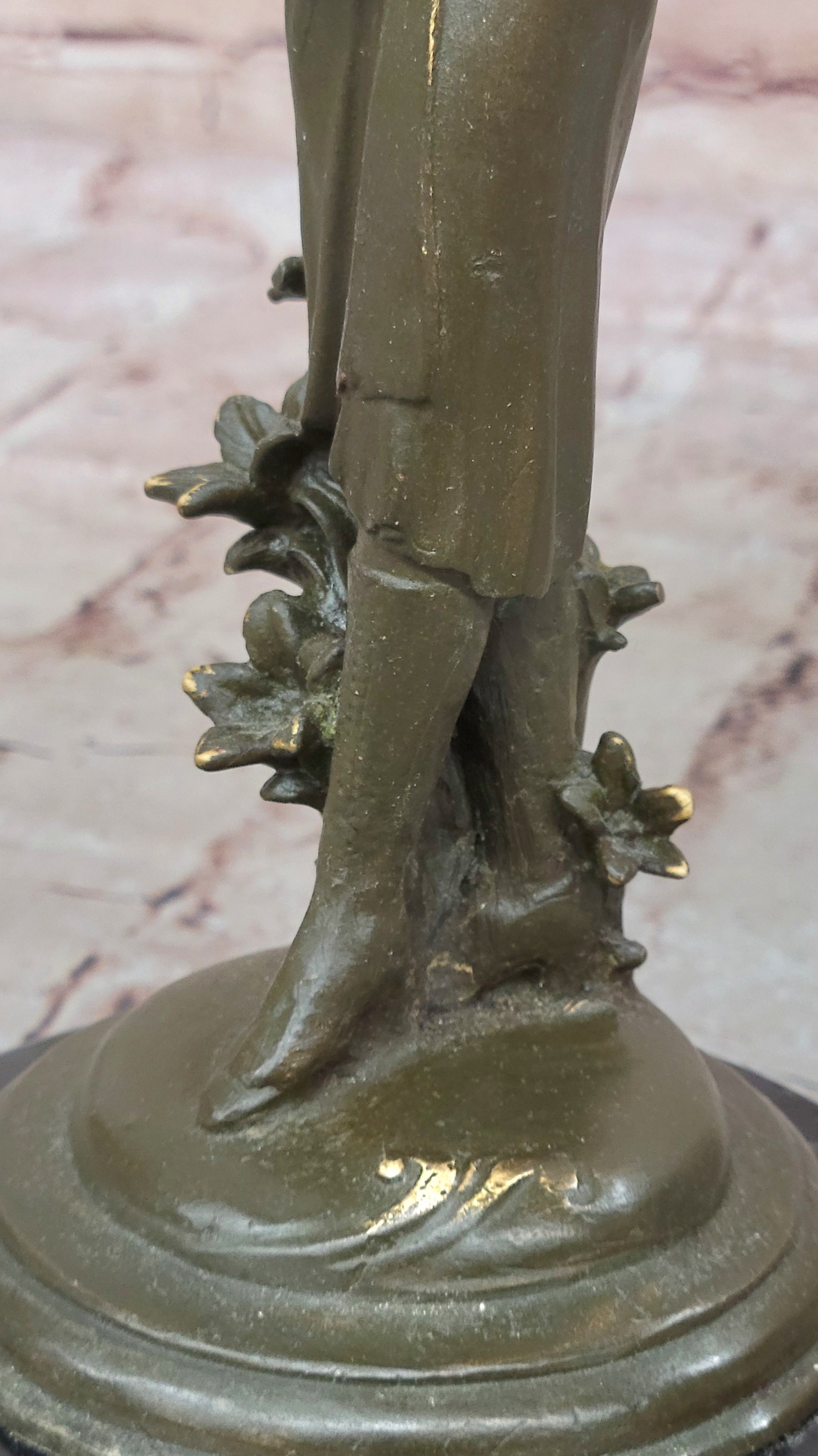 Art Deco Lady with Hat Bronze Sculpture on Marble Base