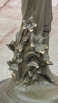 Art Deco Lady with Hat Bronze Sculpture on Marble Base