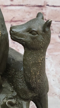 Bronze Girl Playing Flute with Deer on Marble Base by Aldo Vitaleh