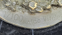 Bronze Girl Playing Flute with Deer on Marble Base by Aldo Vitaleh
