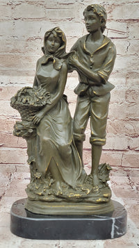 Romantic Farm Couple Bronze Sculpture - Vintage Harvest