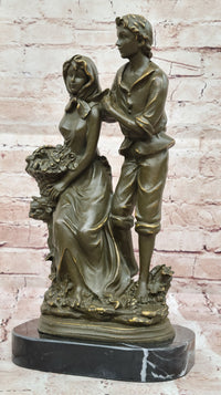 Romantic Farm Couple Bronze Sculpture - Vintage Harvest
