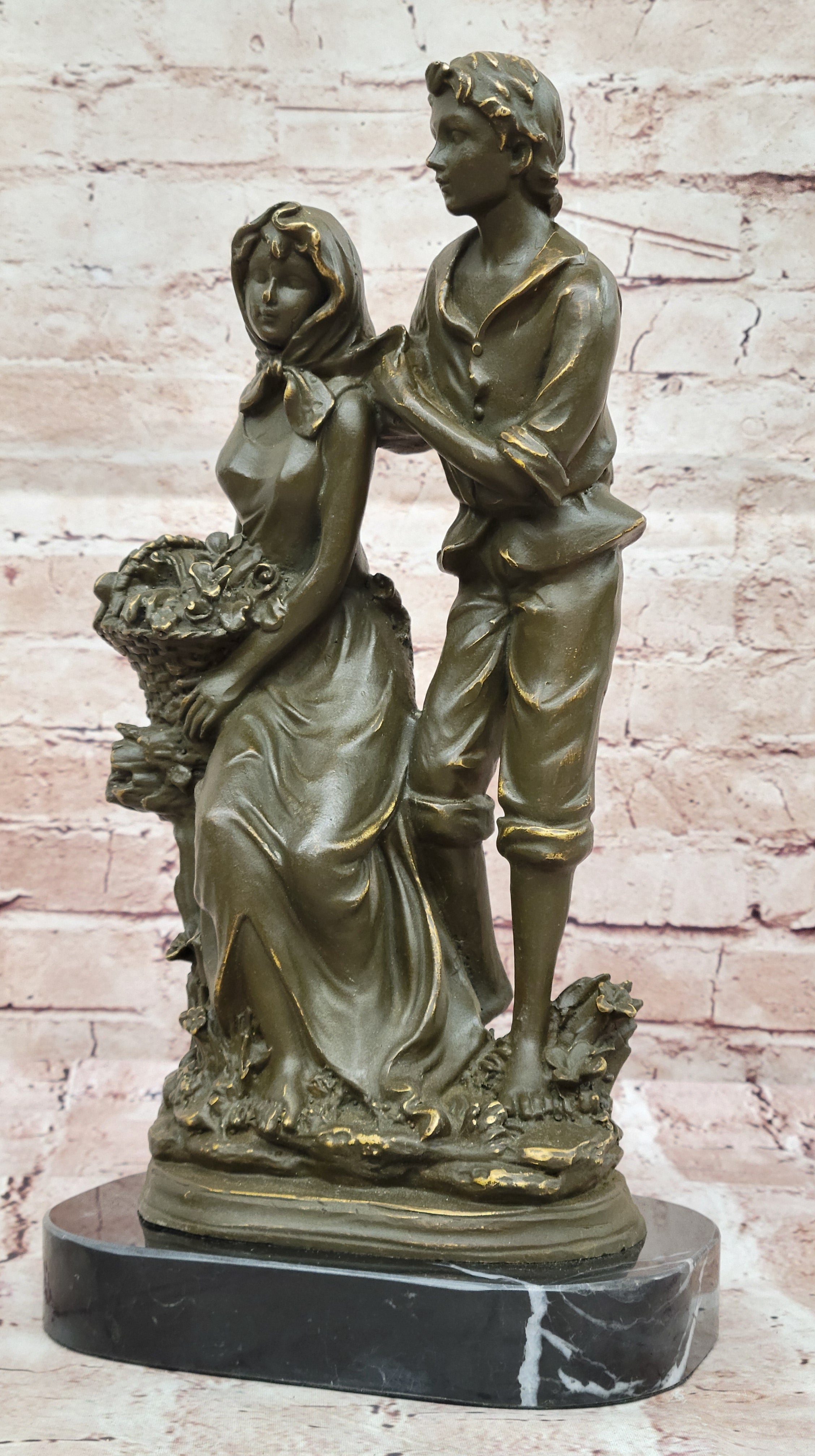 Romantic Farm Couple Bronze Sculpture - Vintage Harvest