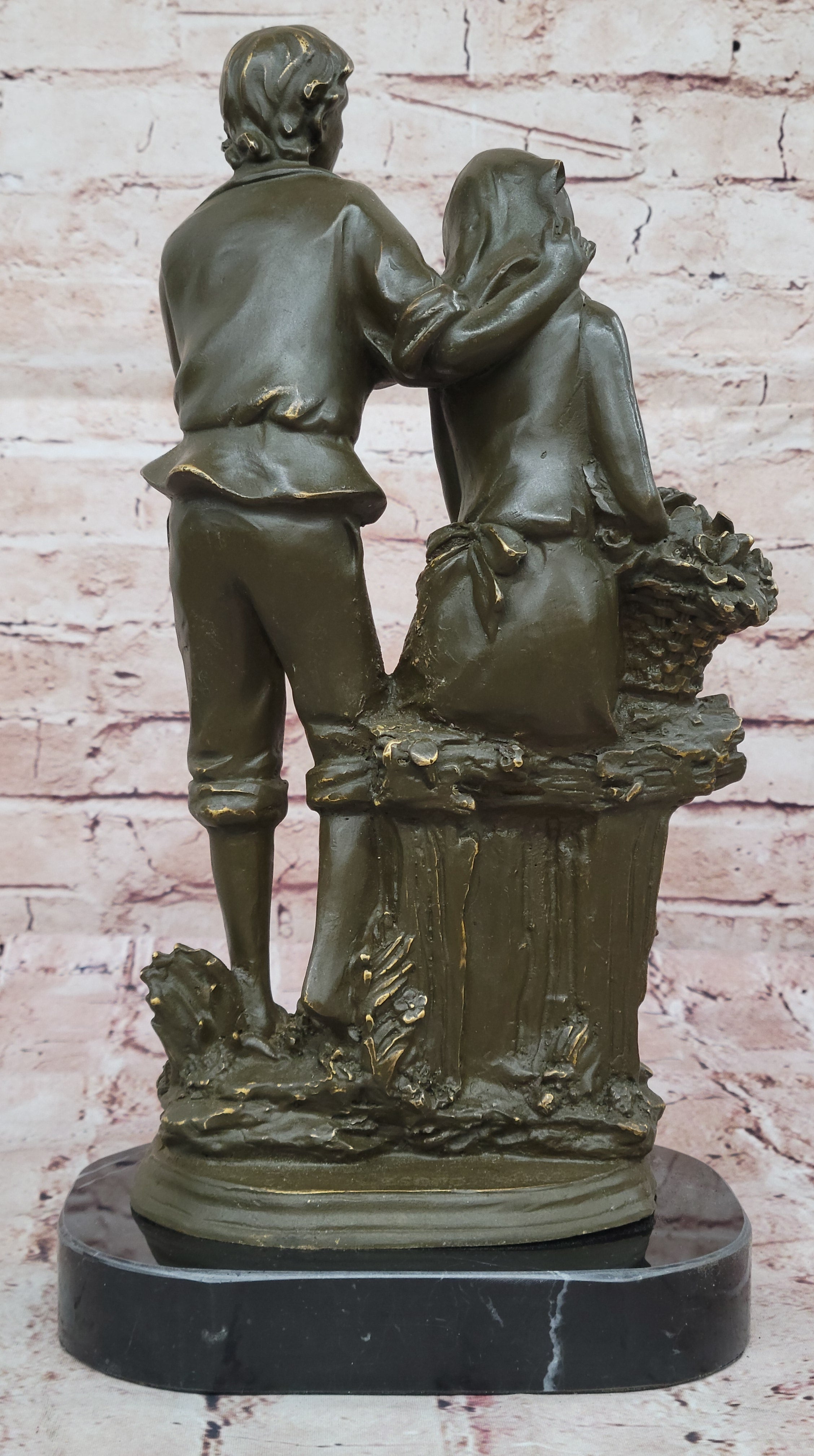 Romantic Farm Couple Bronze Sculpture - Vintage Harvest