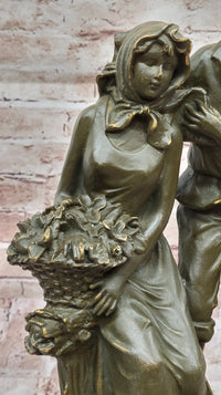 Romantic Farm Couple Bronze Sculpture - Vintage Harvest