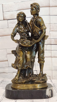 Romantic Farm Couple Bronze Sculpture Harvest Scene Original Artwork by Cesaro